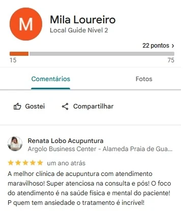 Depoimento de Mila Gonçalves sobre resultados de acupuntura em Salvador Praia do Flamengo.
