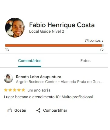 Avaliação 5 estrelas de Fábio Costa sobre acupuntura na Praia do Flamengo, Salvador.